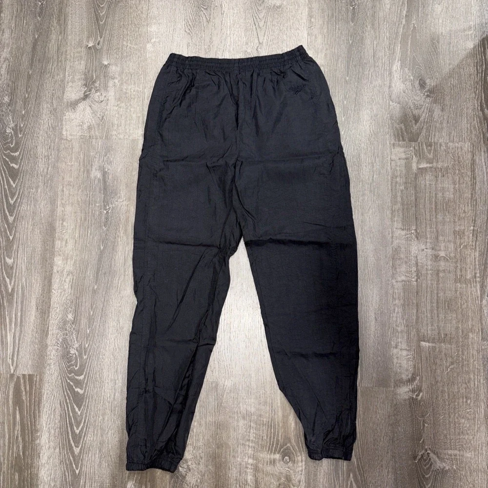 VTG Reebok Mens Track Pants Black Size Medium Elastic Waist Drawstring Nylon Zip